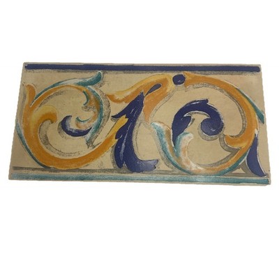 Plaza Ceramic Gres Monococcion Tile Multicolor Scroll Pattern Spain 6.5x13 #1