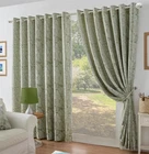 Botanic Leaf Design Jacquard Eyelet Curtains in Green All Sizes Fully Lined