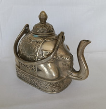 Vintage Chinese White Metal Elephant Teapot / Pot Decorative Collectible