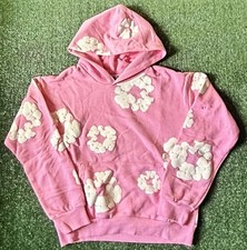 DENIM TEARS Pink Floral Graphic Print Cotton Hooded Pullover Hoodie Men's