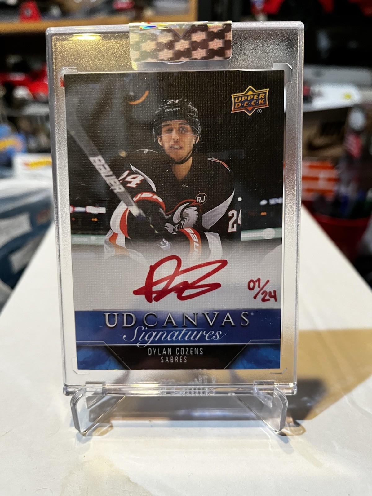 23-24 Clear Cut UD Canvas Signatures Dylan Cozens Auto /24 Red Ink Parallel