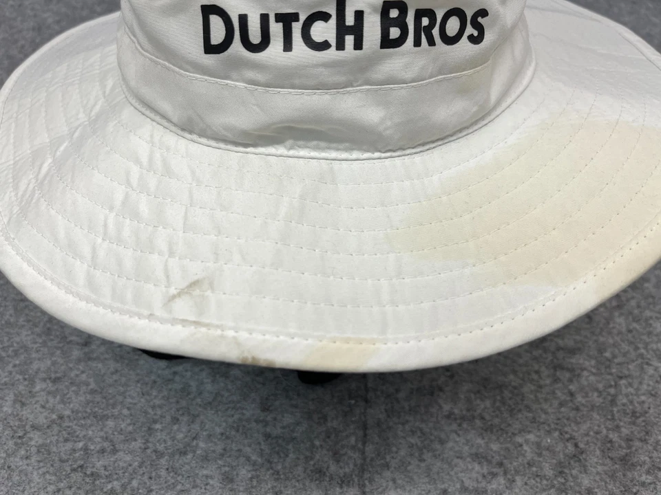Sombrero cubo café Dutch Bros adulto extra grande blanco 100 % poliéster campamento al aire libre Foto 3 de 4
