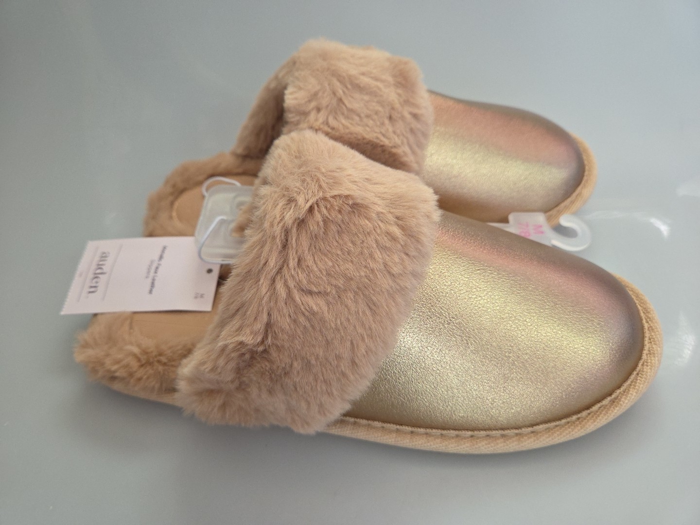 APL Auden Ciabatte Donna Pelle Metallizzata Scuff Taglia Media 7 8 Beige e Oro