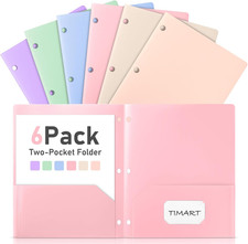 Pastel Folders with Pockets, 3 Hole Punched 2 Pocket Folders-6 Pack