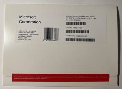 Microsoft Windows Server 2025 Standard - 64 Core Unlimited CAL License (NEW)