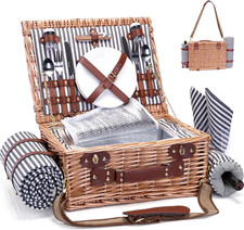 Picnic Basket with Blanket and Wine Pouch for 2 Wicker Picnic Set with Insulated