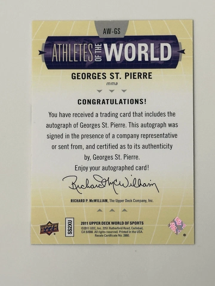 2011 Upper Deck UFC Georges St-Pierre Auto Debut Athletes Of World Mint #AW-GS - Image 2 of 2