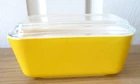 VINTAGE PYREX 0502 1 ½ PT. YELLOW GOLD REFRIGERATOR DISH WITH LID 6 ¾”