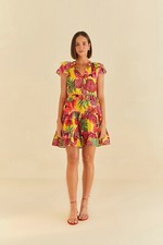 Farm Rio Anthropologie Yellow Fruit Dream Ruffle Mini Dress XS Extra Small $180