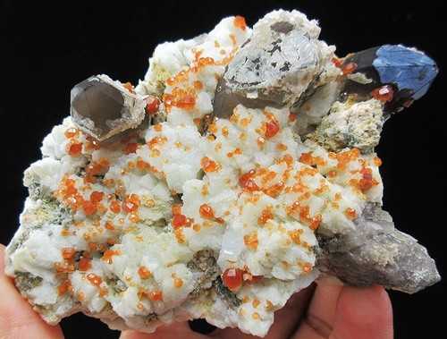 351g GEM Garnet/Spessartine&Smoky Quartz&Fluorite crystal mineral specimen,Yunxi