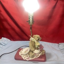 Vintage Nursery / Child  s Room Lamp Bear With China And Flowers. No Shade