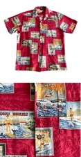 VTG KoleKole Mens M Button Down Postcard Aloha Print Shirt Hawaiian Red USA Made