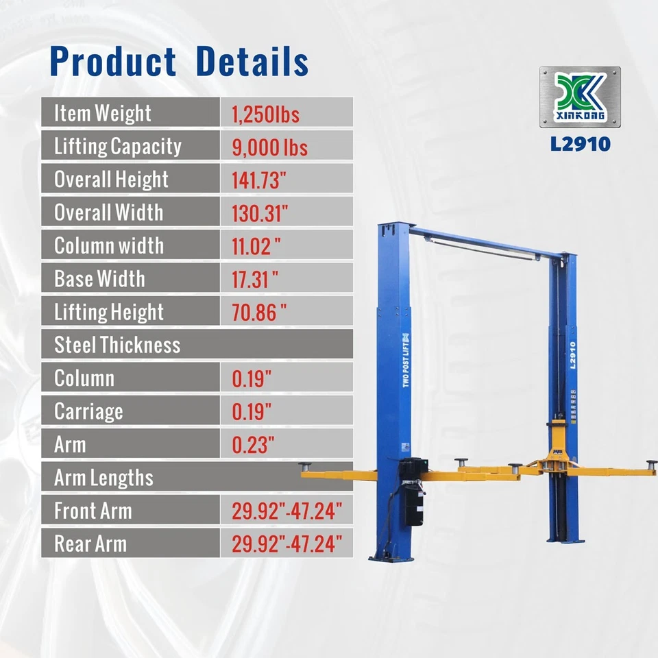 XK L2910 2 Post Lift 9,000 LB Two Post Lift Auto Lift Car Lift Truck Hoist 220V Foto 2 de 4