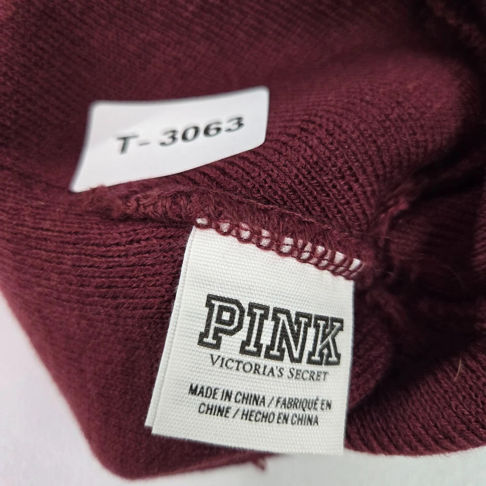 ROSA Victoria's Secret Mujer Sombrero Talla Única Rojo Rayas Gorro Logo Pom Pom Tejido Foto 2 de 4