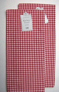 Set of 2 Red & White Gingham Small Check Cotton Dish ...