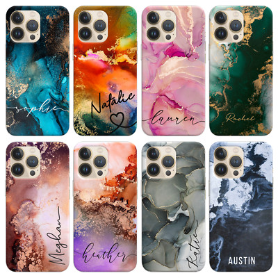 Personalisierte Handyhülle Marmor Name Gel Cover für iPhone 15 13 Pro 12 11 Xr 14