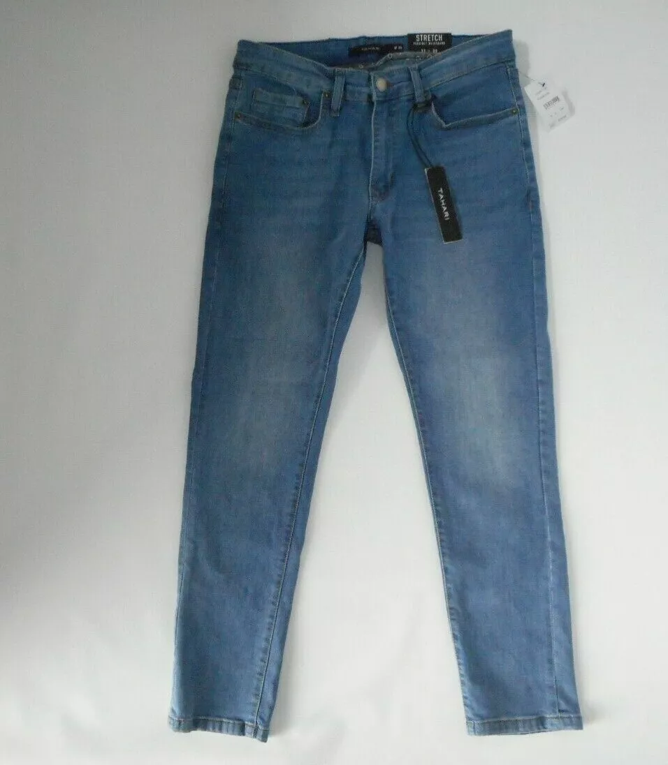 TAHARI Blue Wash Denim Thompson Stretch SKINNY Fit JEANS Womens Size 32 X 30 NEW