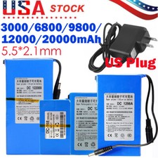 Rechargeable Lithium-ion Battery 12V DC Portable Battery Pack w/ Charger Switch