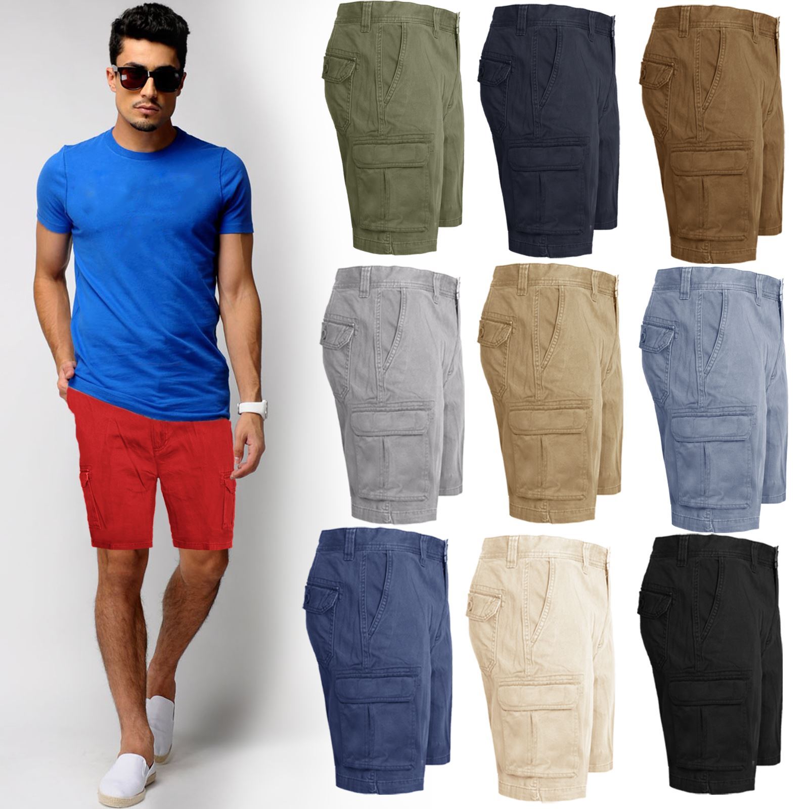 Mens Knee Length Chino Shorts Cargo Combat Pants Cotton Twill Bermuda
