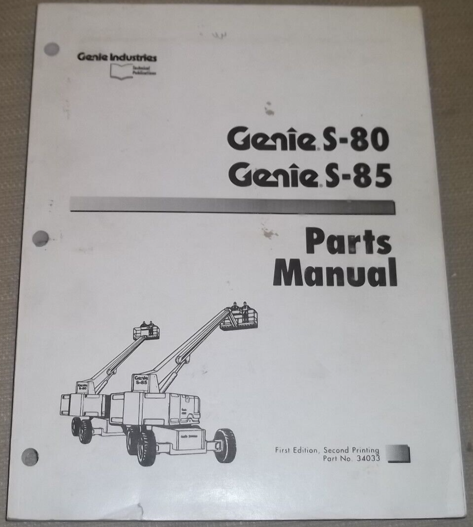 GENIE S-80 S-85 AERIAL BOOM LIFT PARTS MANUAL BOOK CATALOG 34033