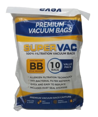 10x Premium Vacuum Bags BB Style 100% Filtration Pollen, Dust, Pet Dander + More