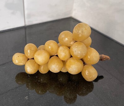 Gros Grappin De Raisins En Alabastre Violet - Sculpture Italienne Vintage Faite Main - Décoration De Table Ancienne