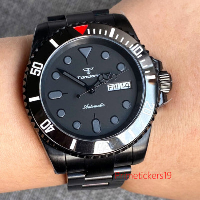 Tandorio NH36A 40mm Black PVD Automatic Men Watch Rotating Bezel Sapphire Glass