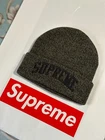 BONNET SUPRÊME EN FILS MÉLANGÉS (NOIR) FW20 GRAND LOGO BOÎTE CROISÉE LOGO LAINE MOHAIR