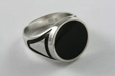 Men's Ring Black Stone Signet Ring Silver Ring 925 Silver / 634