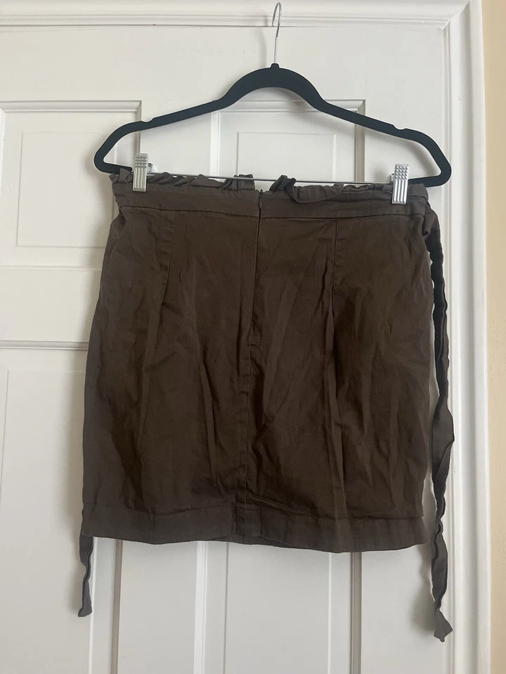 Know One Cares High Waisted Belted Mini Skirt Ruffle Trim Olive Green Size Large - Image 4 of 4