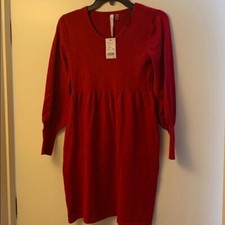 NY Collection Petite Red Dress LS NWT