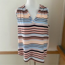 Renee C Sleeveless Shirt Striped Tank Made in USA XL Rainbow Stripe