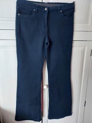 BNWOT M&Co Navy Blue Cotton/Lycra Stretch Wide Legged Trousers