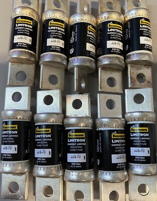 Lot of 10, NEW.  JJS-70, Bussmann, Class T Fuses, 70A, 600V.  Qty. 10.  NEW