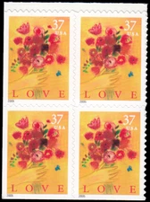 US Stamp #3898 - 2005 37¢ Love Series Love Bouquet, EzGrade™ VF, MNH, Block of 4