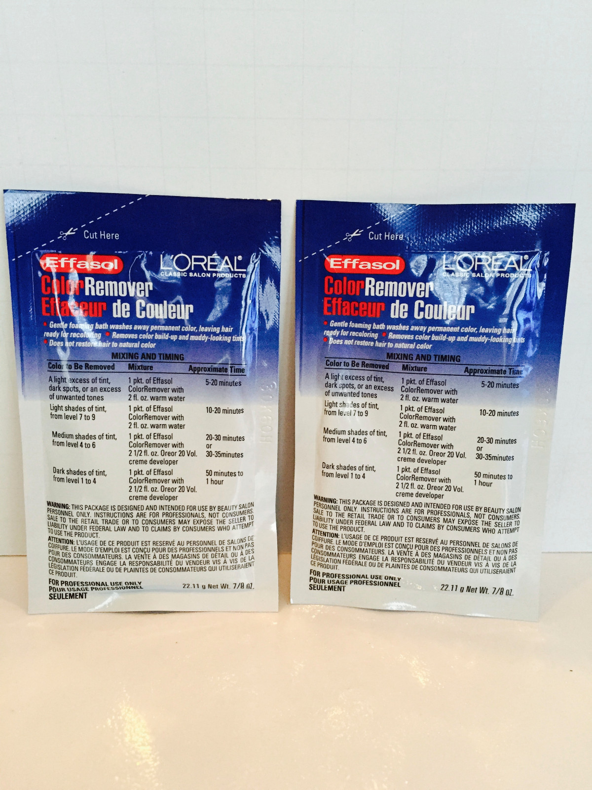 Loreal Effasol Hair Color Remover Wash Away Permanent Hair 0.87oz X2