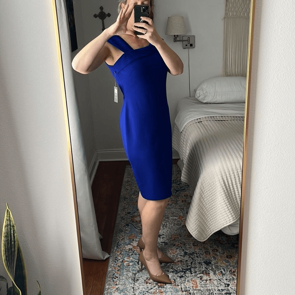 Vince Camuto Dress Womens Size 6 Cobalt Blue Assymetric One Shoulder Sheath  | eBay