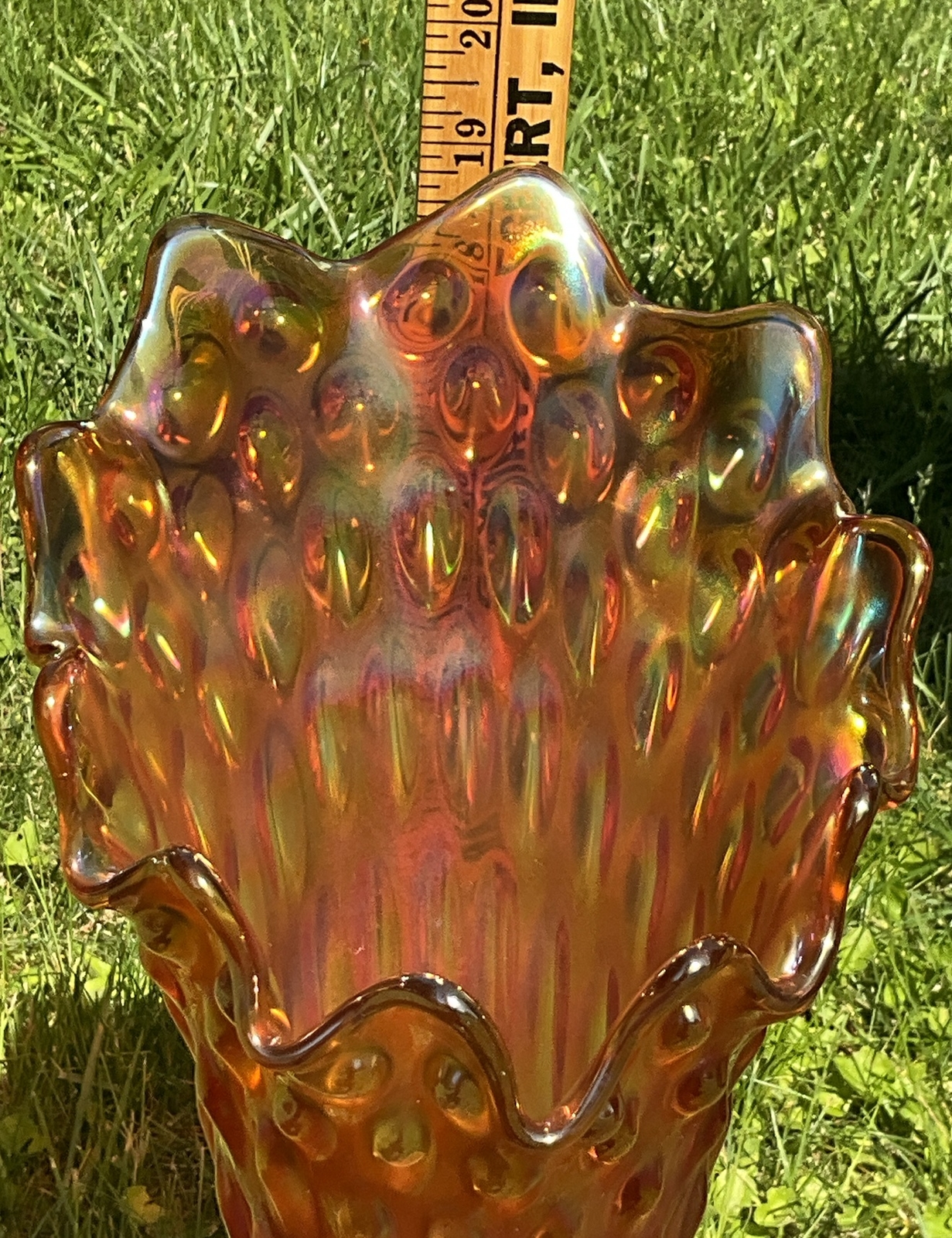 FENTON CARNIVAL GLASS FUNERAL VASE MARIGOLD STUNNING ! PERFECT ! Circa