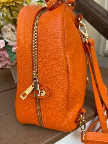SAC À DOS EN CUIR ORANGE VITTORIA PACINI fabriqué en Italie (PU700 - Photo 4/7