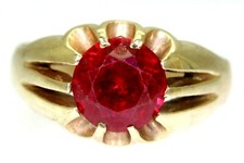 Vintage Synthetic Ruby Gypsy Solitaire 9ct Yellow Gold ring size R ~ 8 3/4
