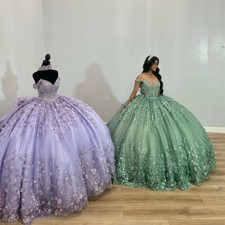 Lavender Shinning Applique Quinceanera Dresses Ball Gown Beaded Corset Princess
