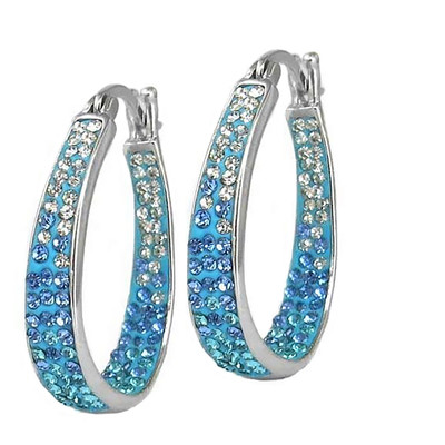 Women's 18Kt White Gold Plated Austrian Crystal Inside Outside Hoop Earrings