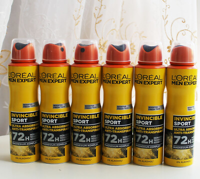 6x150ml L'Oreal Men Expert Invincible Sport Anti Transpirant 72h Deo Spray 