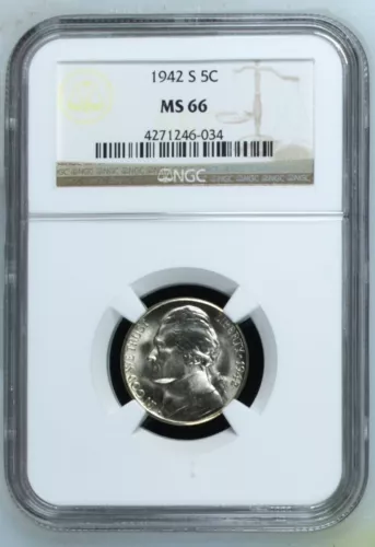 1942-S Jefferson Silver War Nickel NGC Certified by NGC MS66-(20c)