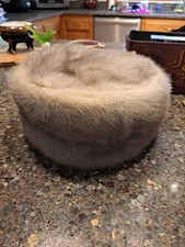 Vintage Women's Light Mink Fur Pill Box Hat, Satin Lined 8" Dia.