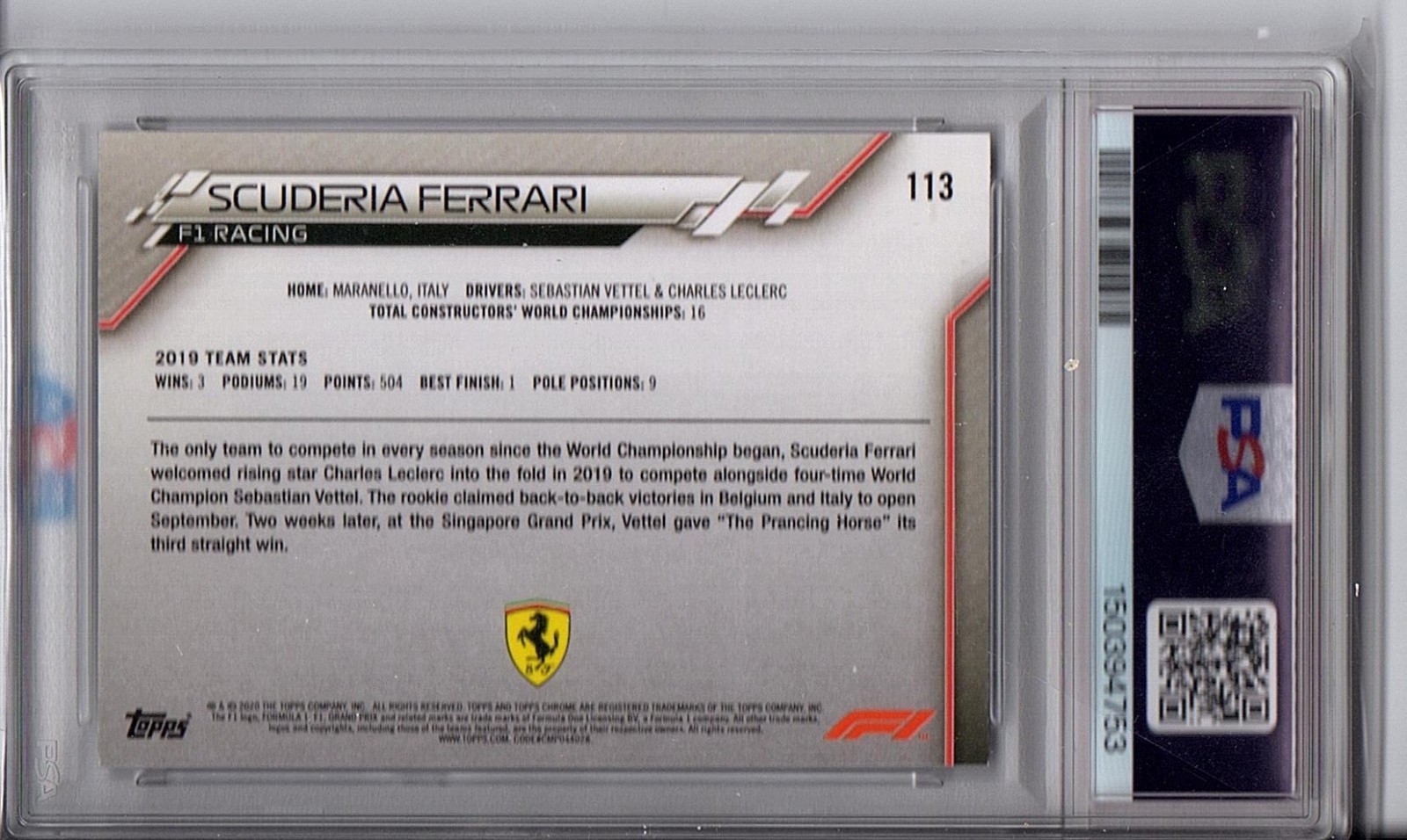 2020 Topps Chrome Formula 1 - Team Logos Scuderia Ferrari #113 PSA 9 view 2