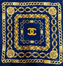 Used CHANEL Large size silk scarf gold chain here mark
