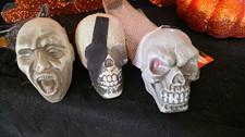 Halloween Hanging Decor Lot of 42 Plastic Skull  Face Ornaments, Gray