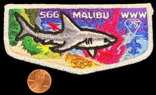 BOY SCOUT BSA OA MALIBU LODGE 566 BSA WESTERN LA S12 25TH SMY SHARK FLAP - Picture 1 of 2