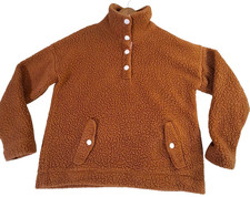 J.Crew Vintage Fleece Pullover Mens Medium Brown Sherpa Snap Neck Pockets
